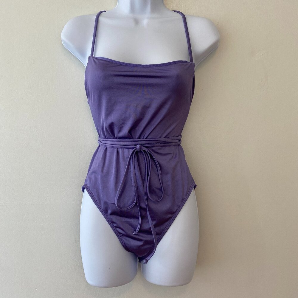 Good American Barely There Shiny Lilac Mist One Piece Swimsuit Size 3 Large